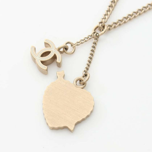 Chanel Coco Mark Heart Necklace Rhinestone Gold Light Pink Clear
