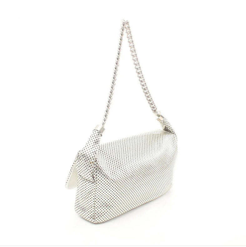 Chanel White Punching Leather Chain Shoulder Bag - Medium Size