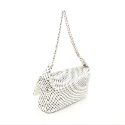 Chanel White Punching Leather Chain Shoulder Bag - Medium Size