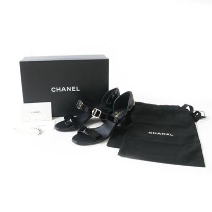 CHANEL Black Patent Leather Strappy Sandals  Shoes Size