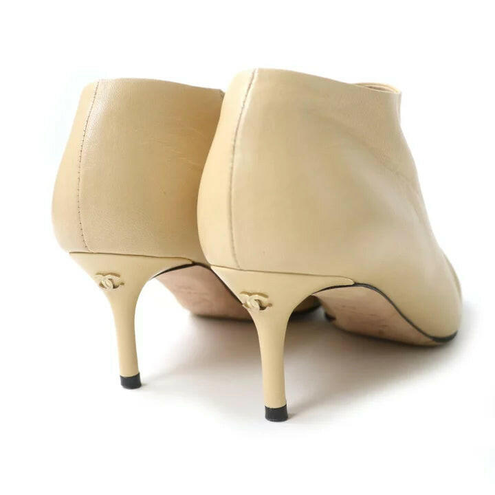 Chanel Two-Tone Beige and Black Ankle Boots Size