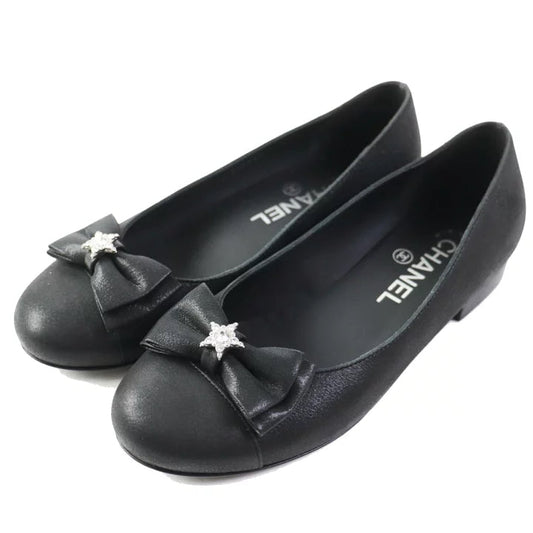 CHANEL Black Ballet Flats with Bow and Star Detail Shoes  Size