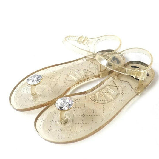 Chanel Gold Jelly Sandals with Crystal Accents - Size