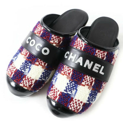 Chanel Plaid Mules - Black, Red, and White - Size