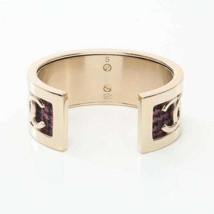 Chanel Coco Mark Bangle Gold with Pink Purple Black Fabric Bracelet - One Size