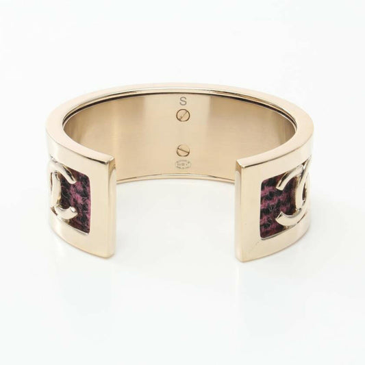 Chanel Coco Mark Bangle Gold with Pink Purple Black Fabric Bracelet - One Size