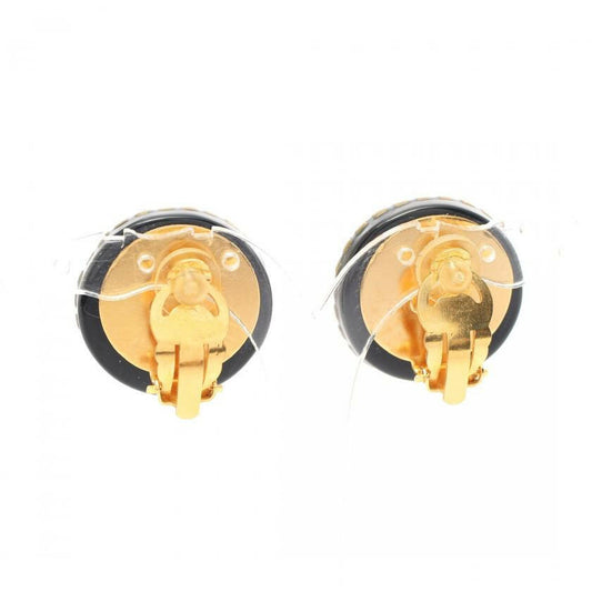 Chanel Coco Mark Black Rhinestone Circular Stud Earrings
