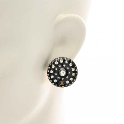 Chanel Coco Mark Black Rhinestone Circular Stud Earrings