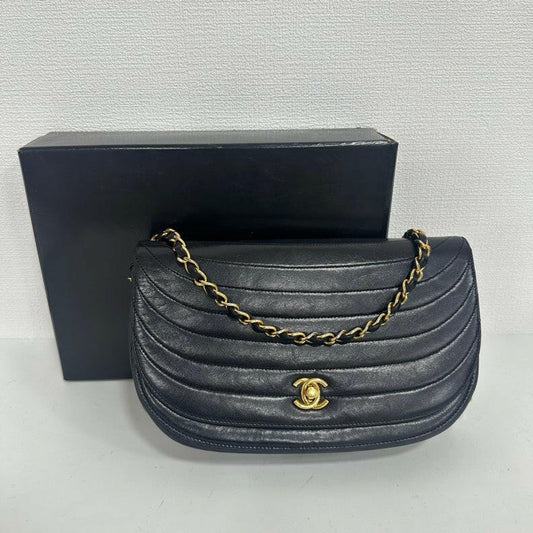 Chanel Vintage Black Lambskin Half Moon Flap Chain Bag - Medium Size