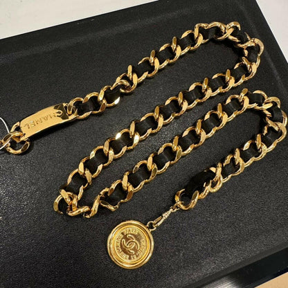 Chanel Vintage Gold and Black Leather Chain Belt cm/”