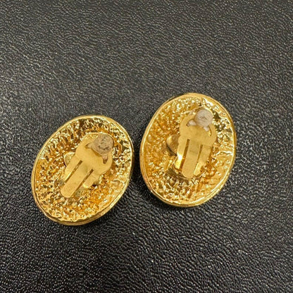 Chanel Coco Clip-On Earrings Gold Oval . Inches Vintage