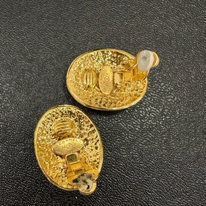 Chanel Coco Clip-On Earrings Gold Oval . Inches Vintage