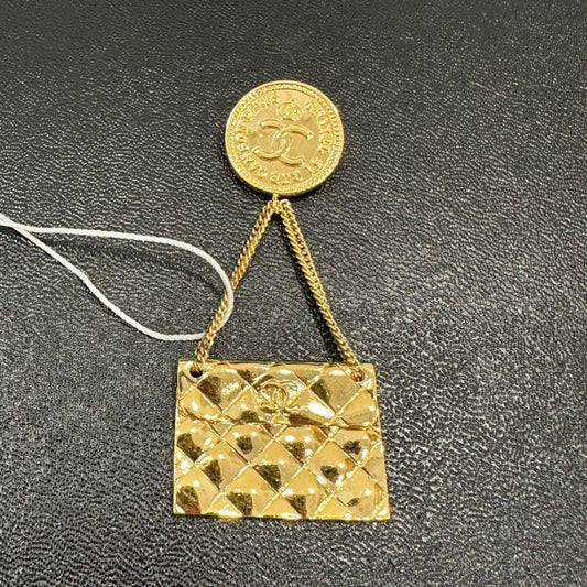 Chanel Vintage Gold Flap Bag Brooch - Small Size