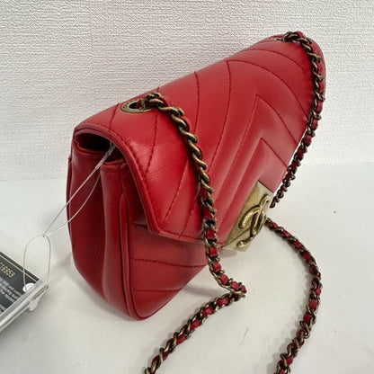 Chanel Red Lambskin Mini Single Flap Bag with Gold Chain and CC Logo