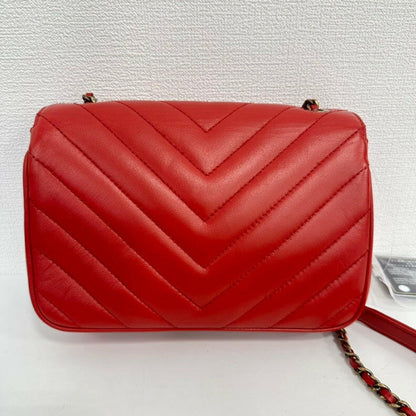 Chanel Red Lambskin Mini Single Flap Bag with Gold Chain and CC Logo