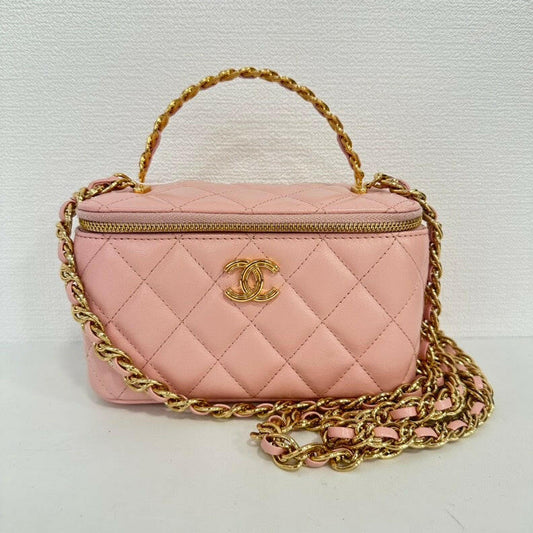 Chanel Lambskin Pink -Way Top Handle Vanity Case with Gold Hardware