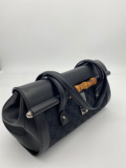 Gucci Bamboo Bullet Bag in Black Monogram Canvas and Leather, Medium Size