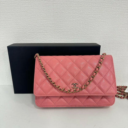 Chanel Caviar Leather Wallet on Chain Pink Medium Crossbody Bag