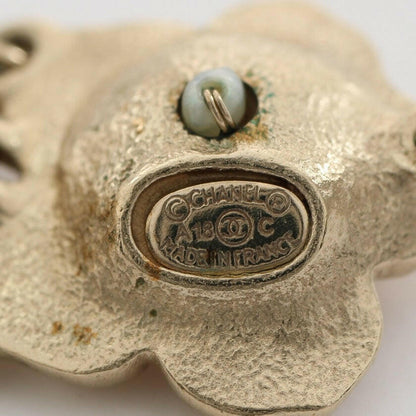 Chanel Gold & Silver Dangling Post Earrings with Pearls and Camellia Flowers