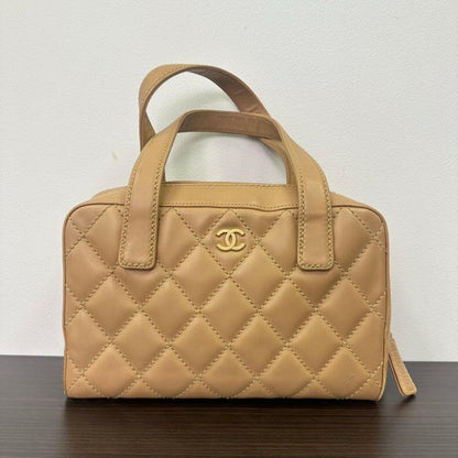 Chanel Lambskin Wild Stitch Boston Bag Beige Small Tote Bag