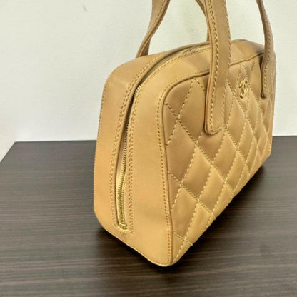 Chanel Lambskin Wild Stitch Boston Bag Beige Small Tote Bag