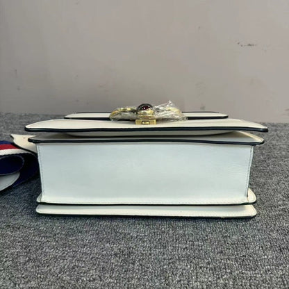 Gucci Bee Bag - White, Medium Size Flap HandBag With Shoulder Strap