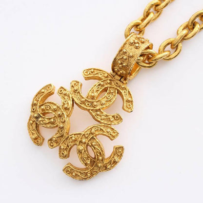 Chanel Coco Mark Necklace Gold-Plated Vintage Chain Pendant - -Inch Length