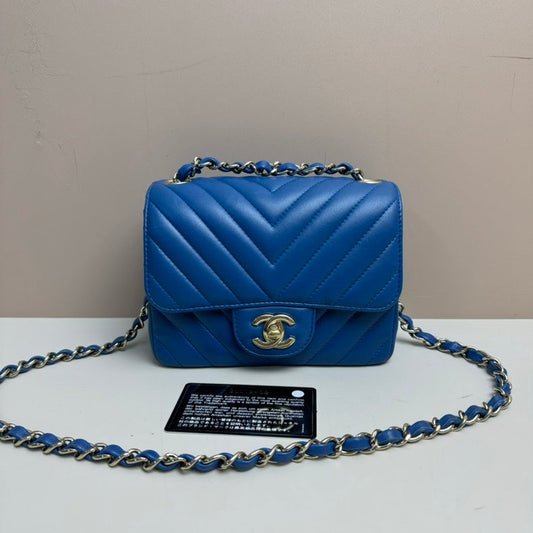 Chanel Lambskin Mini Flap Bag Blue Leather Crossbody