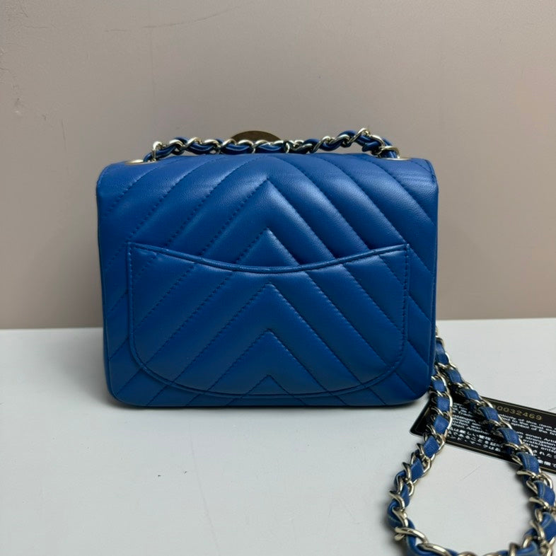 Chanel Lambskin Mini Flap Bag Blue Leather Crossbody