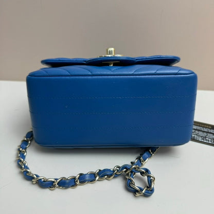 Chanel Lambskin Mini Flap Bag Blue Leather Crossbody