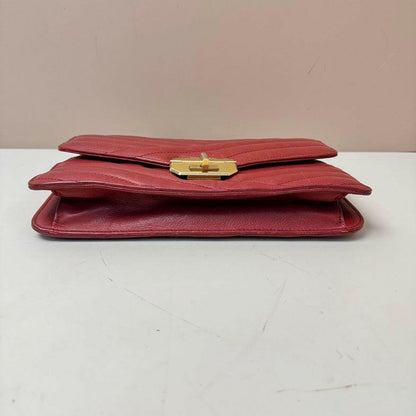 Chanel . Calfskin Single Flap Bag Red Medium Size with Gold Chain Strap