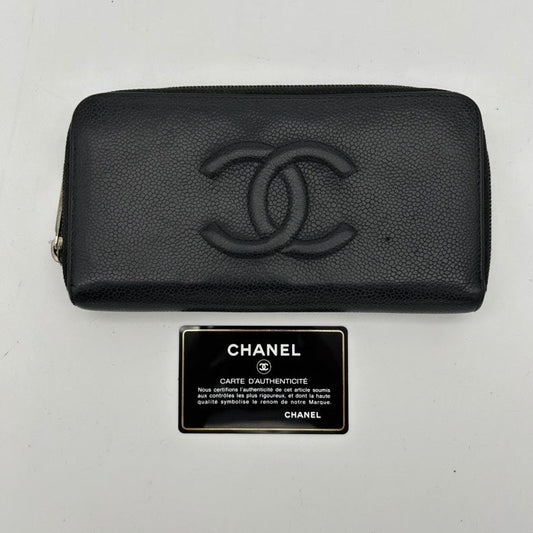 Chanel Black Leather Zip Around Clutch Wallet