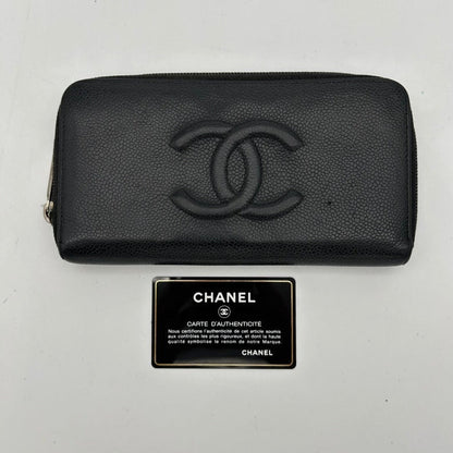 Chanel Black Leather Zip Around Clutch Wallet