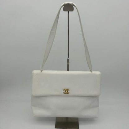 Chanel White Leather Shoulder Bag Medium Size