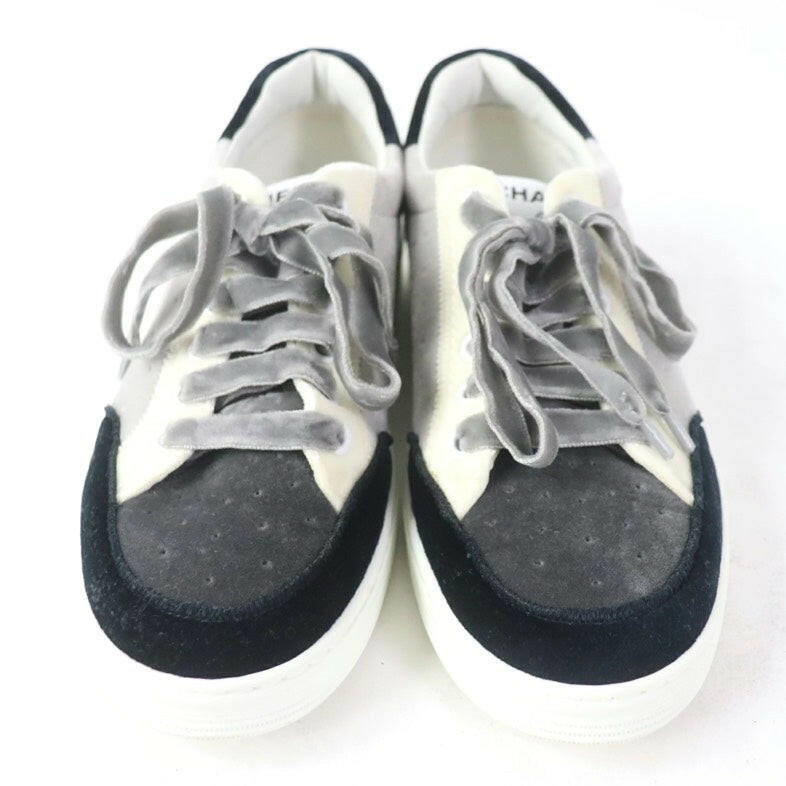 Chanel Black and White Lace-Up Sneakers Size