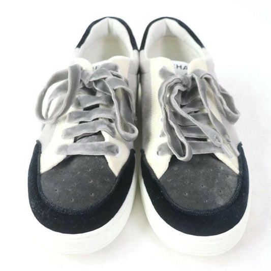Chanel Black and White Lace-Up Sneakers Size