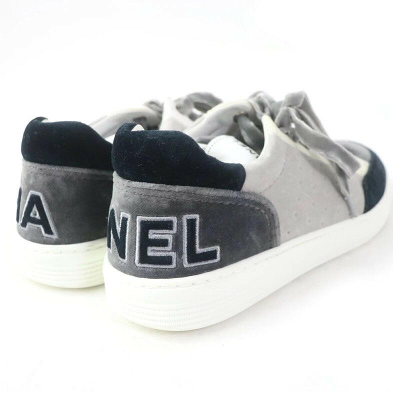 Chanel Black and White Lace-Up Sneakers Size