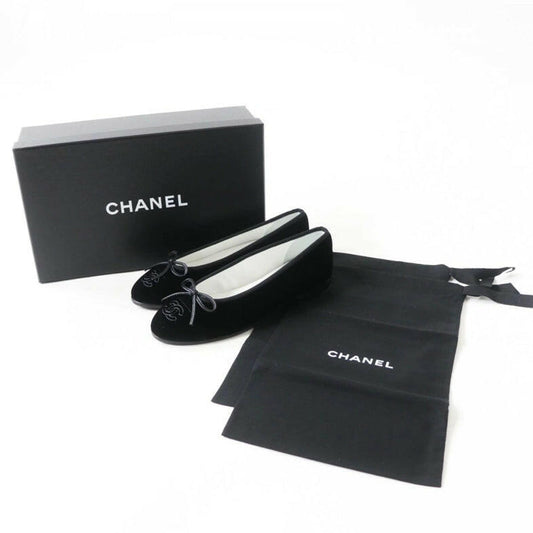 Chanel Black Velvet Flat Shoes Size  With Box and Dust Bags - Classic Elegant Footwear for Women