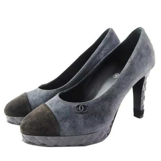 Chanel Grey Suede Cap Toe Heels Size