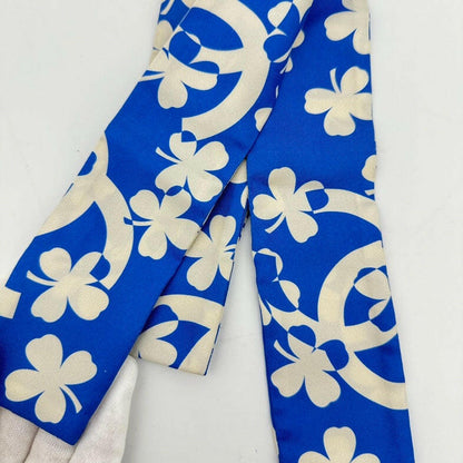 Chanel Blue Floral Silk Twilly Scarf cm