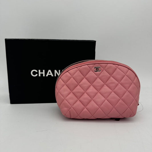 Chanel Pink Leather Quilted Clutch Wristlet Small.