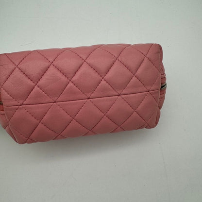 Chanel Pink Leather Quilted Clutch Wristlet Small