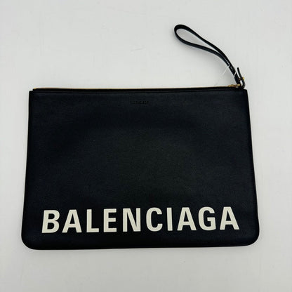 Balenciaga Black Leather Large Clutch Wristlet Bag