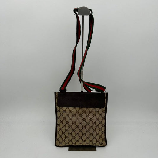 Gucci Beige Brown Canvas Leather Crossbody Bag Medium