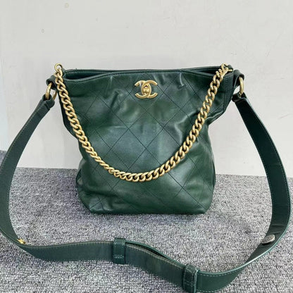 Chanel Two Ways Green Leather Quilted Bag 2018 Medium Size.