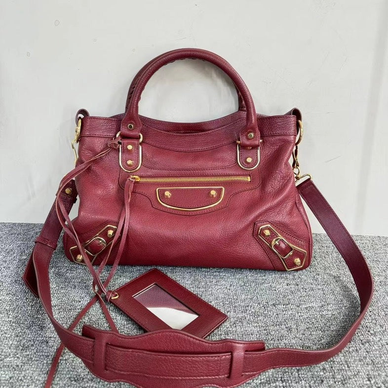 Balenciaga City Burgundy Leather Tote Bag Medium Size.
