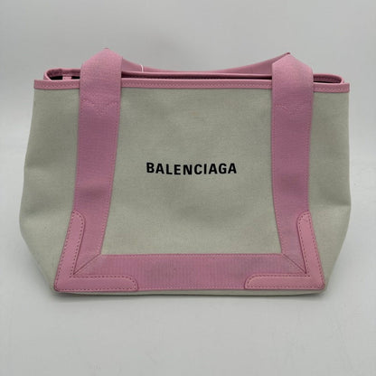 Balenciaga Canvas Handbag Pink Trim Medium Size Ivory
