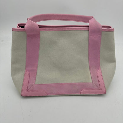 Balenciaga Canvas Handbag Pink Trim Medium Size Ivory