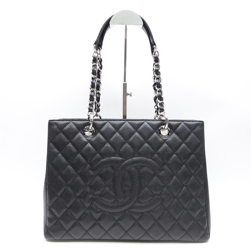 Chanel GST Black Silver Calfskin Quilted Shoulder Bag