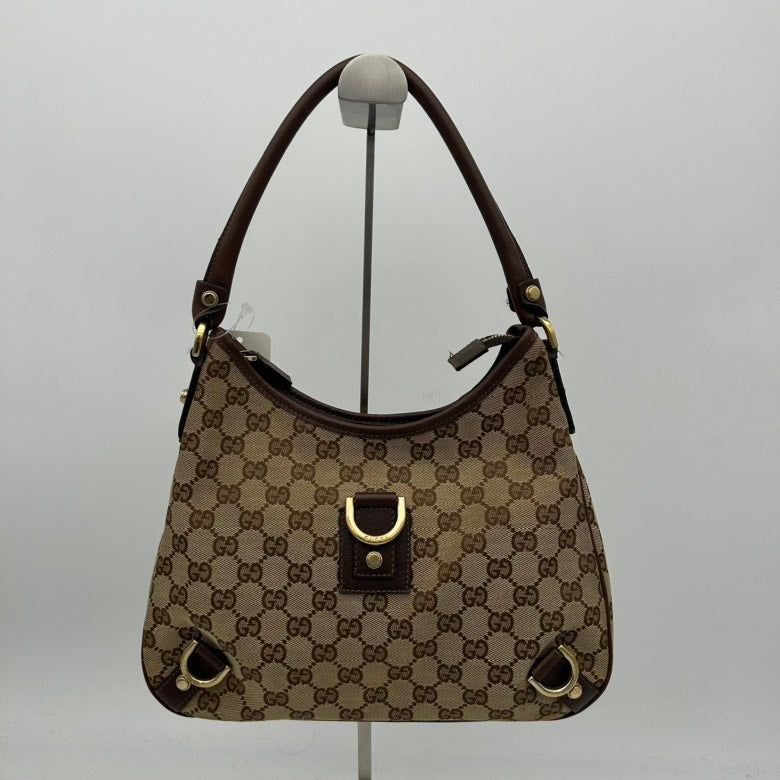 Gucci Beige Brown Canvas Leather Shoulder Bag Medium